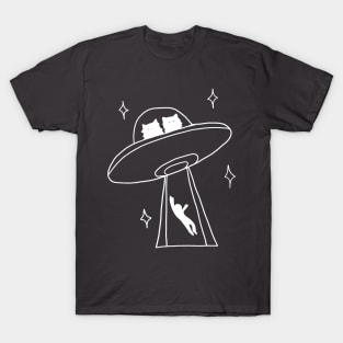 cat alien abduction line art T-Shirt